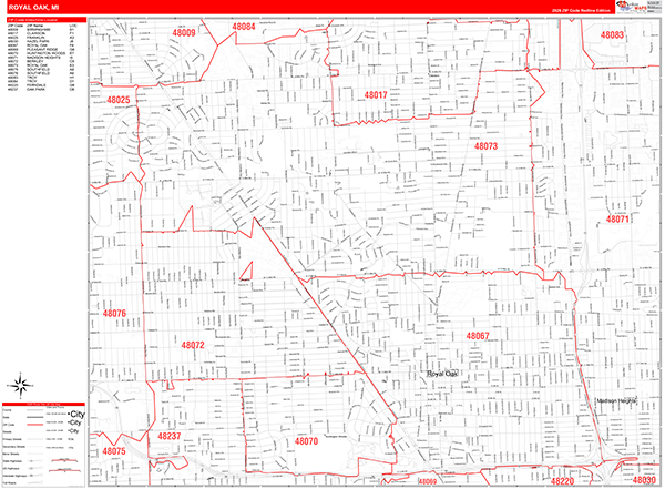 Royal Oak, MI Zip Code Map